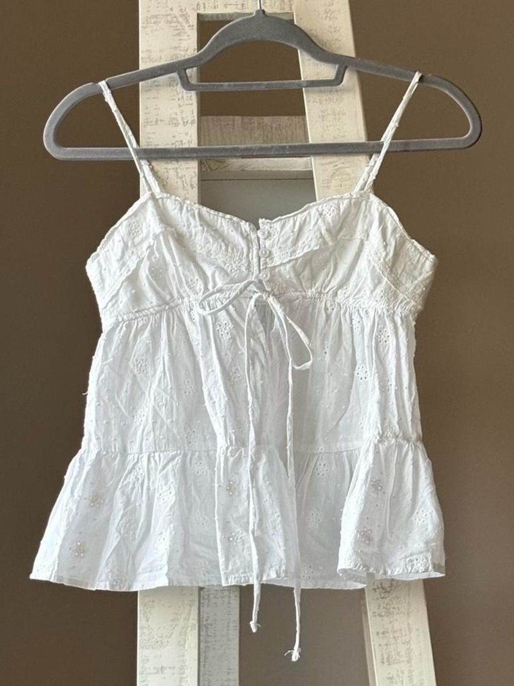 Your Favorite by Pacsun White Eyelet Lace Babydoll Tank Top Size S